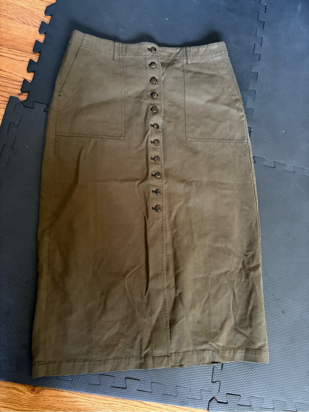 THE GREAT. Olive Button-Front Military Green Skirt Size 31 NWT